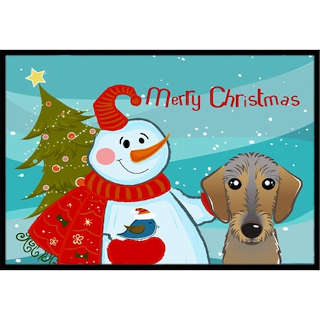 Carolines Treasures Snowman With Wirehaired Dachshund Indoor and Outdoor Mat- 18 x 27 in. BB1853MAT